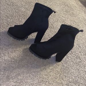 Black open toe boot heels